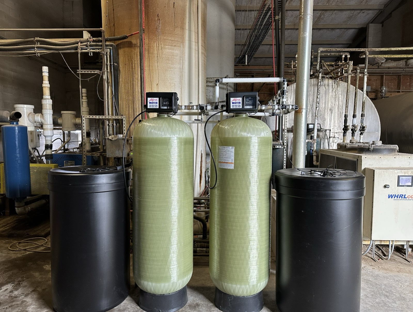 Commercial Alford-built softener system in an industrial plant.
